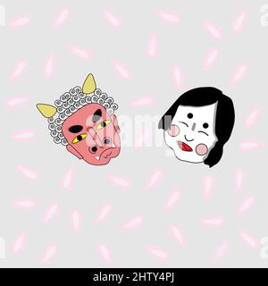 Two japanese theater kabuki masks: Kyogen and the demon Stock Vector