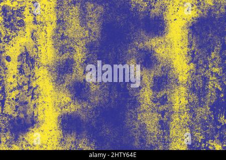 Yellow with blue painted old abandoned rough concrete wall surface for texture background Stock Photo
