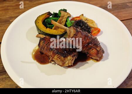 Close up Lamb shrank with grilled vegetables Stock Photo