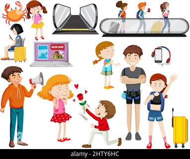 Set of people in different actions illustration Stock Vector