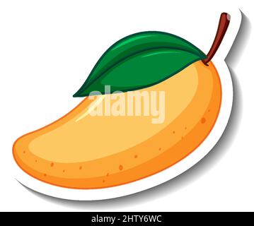 Yellow mango with leaf cartoon sticker  illustration Stock Vector