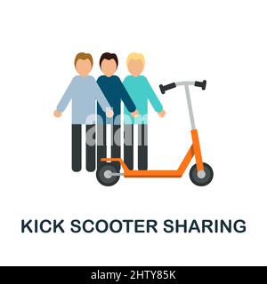 Kick Scooter Sharing flat icon. Colored element sign from public transport collection. Flat Kick Scooter Sharing icon sign for web design Stock Vector