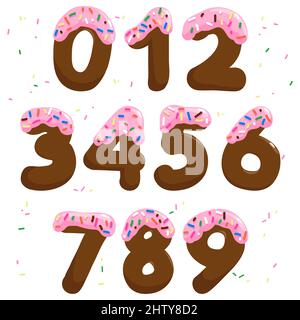 Chocolate numbers with pink frosting and colorful sprinkles. Stock Photo