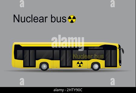 Modern urban yellow low-floor nuclear-powered bus. Urban transport. Flat vector illustration. Stock Vector