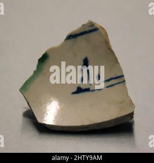 Art inspired by Fragment, 9th century, Attributed to Iraq. Excavated in Iran, Nishapur, Earthenware; opaque white glaze, green splashed glaze, inscription in blue, Base: 2 1/4 in. (5.7 cm), Ceramics, Classic works modernized by Artotop with a splash of modernity. Shapes, color and value, eye-catching visual impact on art. Emotions through freedom of artworks in a contemporary way. A timeless message pursuing a wildly creative new direction. Artists turning to the digital medium and creating the Artotop NFT Stock Photo