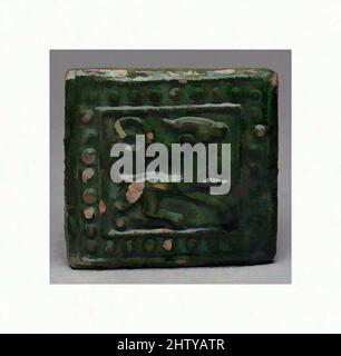 Art inspired by Square Tile, second half 12th–early 13th century, Attributed to Afghanistan, Ghazni, Earthenware; molded and monochrome glazed, 3 5/16 x 3 1/4 in. (8.4 x 8.3 cm), Ceramics-Tiles, This tile belongs to a series found in Ghazni, the capital of the Ghaznavid dynasty (977–, Classic works modernized by Artotop with a splash of modernity. Shapes, color and value, eye-catching visual impact on art. Emotions through freedom of artworks in a contemporary way. A timeless message pursuing a wildly creative new direction. Artists turning to the digital medium and creating the Artotop NFT Stock Photo