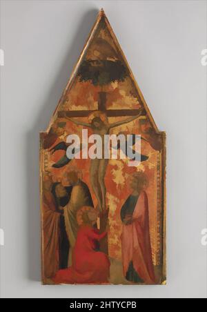 Art inspired by The Crucifixion, 1345–74, Tempera on wood, gold ground, 17 1/8 x 7 7/8 in. (43.5 x 20 cm), Paintings, Allegretto di Nuzio (Italian, Fabriano ca. 1315–1373/74 Fabriano, Classic works modernized by Artotop with a splash of modernity. Shapes, color and value, eye-catching visual impact on art. Emotions through freedom of artworks in a contemporary way. A timeless message pursuing a wildly creative new direction. Artists turning to the digital medium and creating the Artotop NFT Stock Photo