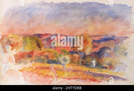 Landscape, 1889, Watercolor on off-white laid paper, 8 7/8 x 12 9/16 in.  (22.6 x 31.9 cm), Drawings, Auguste Renoir (French Stock Photo - Alamy