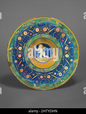 Art inspired by Plate (tondino), ca. 1525–30, Italian, Gubbio, Maiolica (tin-glazed earthenware), Diameter: 10 7/8 in. (27.6 cm), Ceramics-Pottery, Classic works modernized by Artotop with a splash of modernity. Shapes, color and value, eye-catching visual impact on art. Emotions through freedom of artworks in a contemporary way. A timeless message pursuing a wildly creative new direction. Artists turning to the digital medium and creating the Artotop NFT