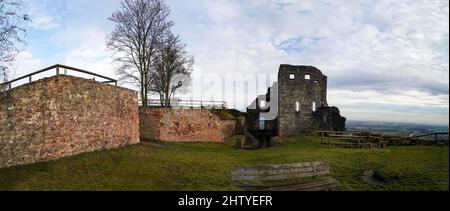 Donaustauf castle ruins on the Danube near Regensburg photographed in January Stock Photo