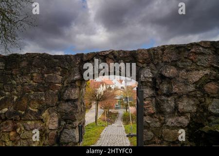 Donaustauf castle ruins on the Danube near Regensburg photographed in January Stock Photo