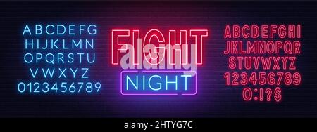 Fight Night neon sign on a brick background. Stock Vector