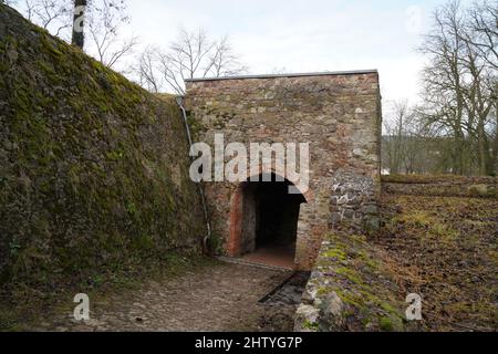 Donaustauf castle ruins on the Danube near Regensburg photographed in January Stock Photo