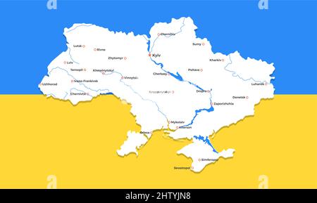 Ukraine Country Detailed Cities Map Flag Background Vector Illustration Stock Vector