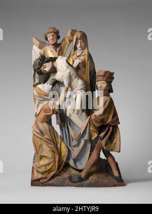 Art inspired by Descent from the Cross, ca. 1475–1500, Made in Brussels, The Netherlands, South Netherlandish, Limewood with paint, Overall: 22 5/8 x 13 3/16 x 6 1/4 in. (57.5 x 33.5 x 15.9 cm), Sculpture-Wood, In the fifteenth century the theme of the Deposition of Christ from the, Classic works modernized by Artotop with a splash of modernity. Shapes, color and value, eye-catching visual impact on art. Emotions through freedom of artworks in a contemporary way. A timeless message pursuing a wildly creative new direction. Artists turning to the digital medium and creating the Artotop NFT Stock Photo