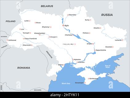 Ukraine Country Detailed Cities Map Vector Illustration Stock Vector