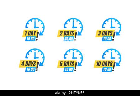 Countdown Stopwatch Days Flat Vector Icon Set Stock Vector