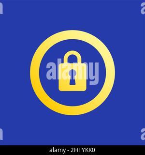 Locked Security Protection Flat Vector Icon On Blue Background Stock Vector