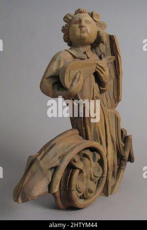 Art inspired by Musical Angel, ca. 1450–1500, French, Wood, Overall: 16 1/8 x 15 13/16 x 3 3/8 in. (41 x 40.1 x 8.5 cm), Woodwork-Furniture, This angel plucking a gittern (a predecessor of the guitar) was probably once part of an angelic orchestra. Such musical ensembles were, Classic works modernized by Artotop with a splash of modernity. Shapes, color and value, eye-catching visual impact on art. Emotions through freedom of artworks in a contemporary way. A timeless message pursuing a wildly creative new direction. Artists turning to the digital medium and creating the Artotop NFT Stock Photo