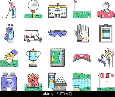 Golf Sportive Game On Playground Icons Set Vector . Stock Vector