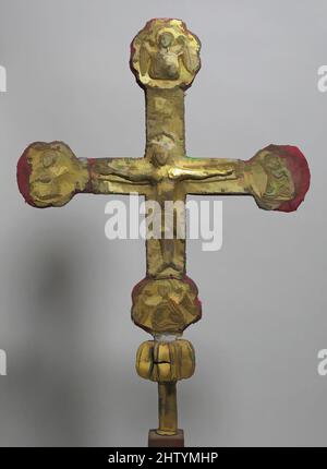 Art inspired by Processional Cross, 11th century, Spanish, Silver-gilt, wood, Overall: 14 1/4 x 20 3/4 in. (36.2 x 52.7 cm), Metalwork-Silver, Classic works modernized by Artotop with a splash of modernity. Shapes, color and value, eye-catching visual impact on art. Emotions through freedom of artworks in a contemporary way. A timeless message pursuing a wildly creative new direction. Artists turning to the digital medium and creating the Artotop NFT Stock Photo