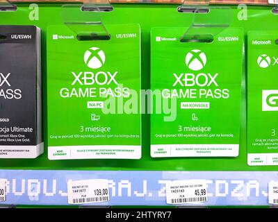 Microsoft Xbox Pass PC digital key prepaid gift card keys, set of many Xbox service subscription gift cards sold a store, object closeup, nobo Stock Photo - Alamy