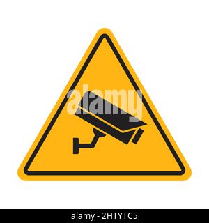 Caution CCTV camera in operation sign icon vector surveillance zone, warning security video camera for graphic design, logo, website, social media, mo Stock Vector