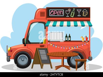 Flea market concept with food truck illustration Stock Vector