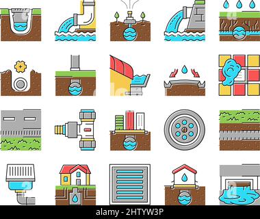 Drainage Water System Collection Icons Set Vector Stock Vector Image ...