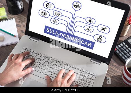 Self-driving car concept shown on a laptop screen Stock Photo
