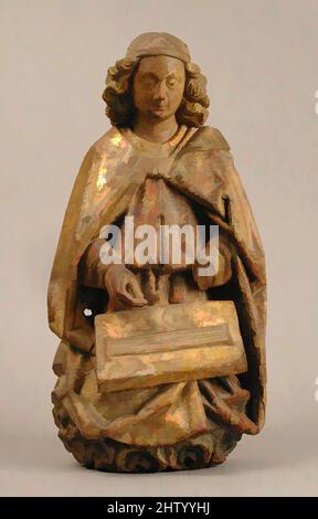 Art inspired by Angel, ca. 1460–80, Made in Rhine Valley, German, Wood, gilded and painted, Overall: 16 1/4 x 8 1/2 x 5 in. (41.3 x 21.6 x 12.7 cm), Sculpture-Wood, This wingless angel playing a dulcimer probably accompanied an angelic orchestra in a scene such as the Assumption or the, Classic works modernized by Artotop with a splash of modernity. Shapes, color and value, eye-catching visual impact on art. Emotions through freedom of artworks in a contemporary way. A timeless message pursuing a wildly creative new direction. Artists turning to the digital medium and creating the Artotop NFT Stock Photo