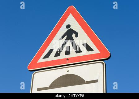 Turkish crosswalk sign, showing pedestrians the place to cross the road ...