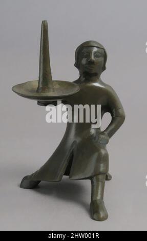 Art inspired by Pricket Candlestick, ca. 1300, South Netherlandish, Copper alloy, Overall: 6 7/16 x 4 15/16 x 4 3/16 in. (16.4 x 12.6 x 10.7 cm), Metalwork-Copper alloy, Classic works modernized by Artotop with a splash of modernity. Shapes, color and value, eye-catching visual impact on art. Emotions through freedom of artworks in a contemporary way. A timeless message pursuing a wildly creative new direction. Artists turning to the digital medium and creating the Artotop NFT Stock Photo