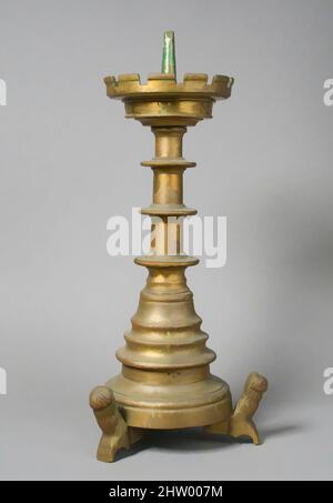 Art inspired by Candlestick, Pricket, 15th century, South Netherlandish, Brass, Overall: Ht. 15 1/2 in. (39.4 cm), Metalwork-Brass, Classic works modernized by Artotop with a splash of modernity. Shapes, color and value, eye-catching visual impact on art. Emotions through freedom of artworks in a contemporary way. A timeless message pursuing a wildly creative new direction. Artists turning to the digital medium and creating the Artotop NFT Stock Photo
