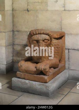 Art inspired by Stylobate Lion, early 13th century, Made in Reggio Emilia, Northern Italy, North Italian, Marble (Broccato Rosso di Verona), Overall: 26 x 17 7/8 x 25 1/4 in. (66 x 45.4 x 64.1 cm), Sculpture-Architectural, Alert and looking toward each other, both lions jealously, Classic works modernized by Artotop with a splash of modernity. Shapes, color and value, eye-catching visual impact on art. Emotions through freedom of artworks in a contemporary way. A timeless message pursuing a wildly creative new direction. Artists turning to the digital medium and creating the Artotop NFT Stock Photo