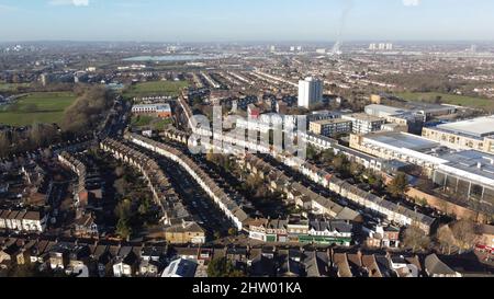 Aerial view Highams Park, a residential neighbourhood surrounded by ...