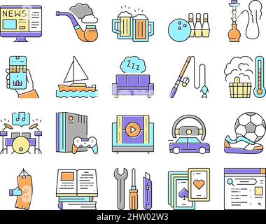 Mens Leisure Time Collection Icons Set Vector . Stock Vector