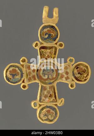Art inspired by Cross, ca. 1100, Made in Constantinople, Byzantine, Cloisonne enamel (red and blue), 15/16 x 7/8 x 1/8 in. (2.36 x 2.07 x 0.31 cm), Enamels-Cloisonné, This elegant pendant cross is representative of the finest objects for personal devotion produced for the elite of the, Classic works modernized by Artotop with a splash of modernity. Shapes, color and value, eye-catching visual impact on art. Emotions through freedom of artworks in a contemporary way. A timeless message pursuing a wildly creative new direction. Artists turning to the digital medium and creating the Artotop NFT Stock Photo