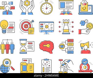 Project launching linear icons set. Initiative, Rollout, Debut ...