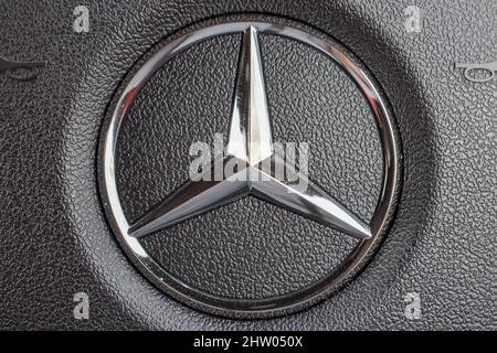 Steering Wheel badge on a Mercedes Benz CLA Stock Photo