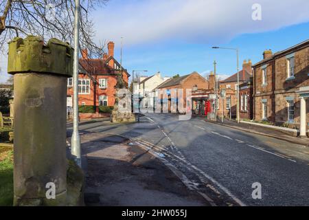 View down Glynne Way towards The Highway in a pretty North Wales Village called Hawarden Stock Photo