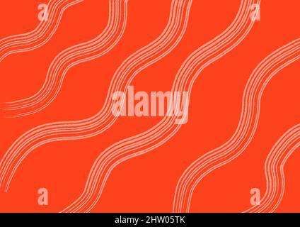 Abstract art bright red background with wavy white color lines. Scarlet backdrop with curve fluid striped ornate. Wave pattern. Modern graphic design Stock Photo