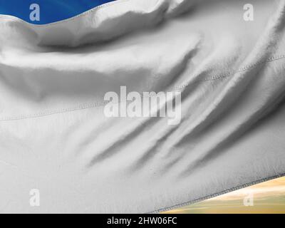 White Blank Flag Mockup with Sky Background 3D Rendering Stock Photo