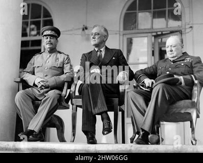 YALTA CONFERENCE 4-11 February 1945. Grom left: Joseph Stalin, Franklin D. Roosevelt, Winston Churchill Stock Photo