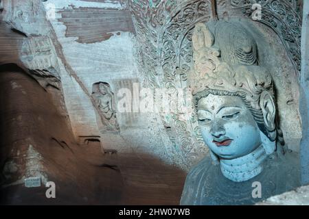 BIN, CHINA - Bin County Cave Temple (UNESCO World heritage site). a famous Temple in Bin County, Shaanxi, China. Stock Photo