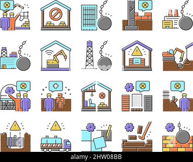 Dismantling Construction Process Icons Set Vector . Stock Vector