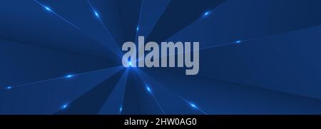 Blue technology big data wide banner. Abstract digital hi tech concept background Stock Vector