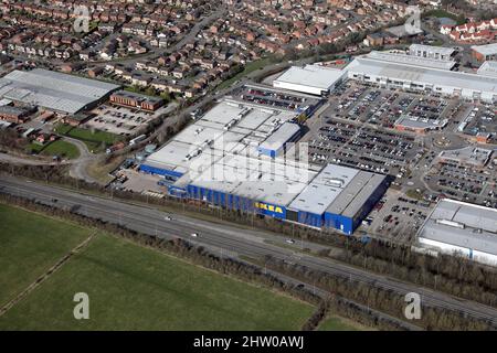 aerial view of the Shopping Park at Giltbrook in Nottingham (on the A610 road), Nottinghamshire, UK Stock Photo