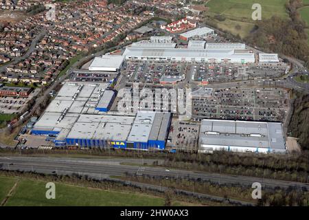 aerial view of the Shopping Park at Giltbrook in Nottingham (on the A610 road), Nottinghamshire, UK Stock Photo