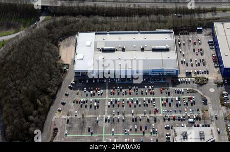 aerial view of the Decathlon unit at the Shopping Park at Giltbrook in Nottingham (on the A610 road), Nottinghamshire, UK Stock Photo